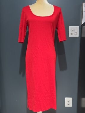 Ralph Lauren Bright Red Scoop-Neck Bodycon Midi Dress Sz L